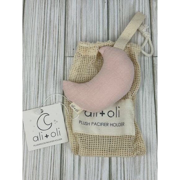Ali + Oli Plush Pacifier Holder Clip Strap Boutique NEW Soft Muslin Pink Moon - Picture 3 of 3